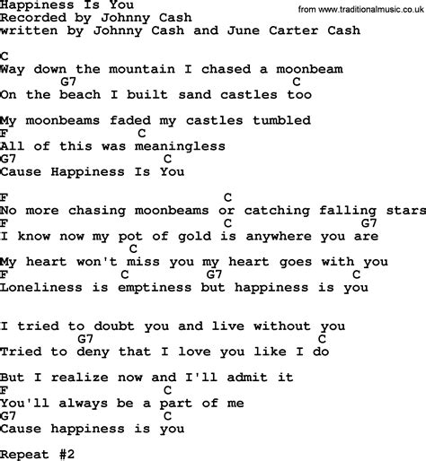 Music video director david hogansong writing. Johnny Cash song: Happiness Is You, lyrics and chords