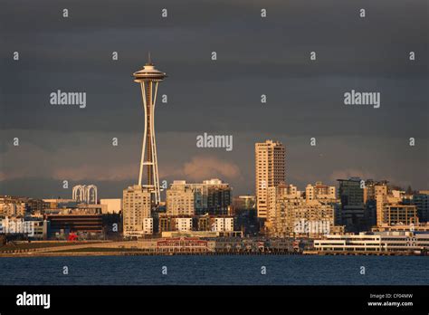 A Beautiful Seattle Skyline Sunset Along The Elliott Bay Waterfront