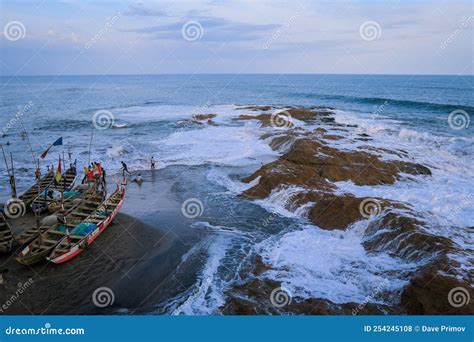 Powerful Waves Of The Atlantic Ocean On The Ghana Cape Coast Coastline