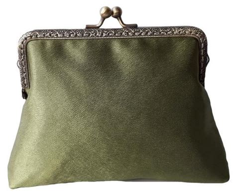 Olive Green Satin 55 Inch Sew In Frame Clutch Bag Etsy Uk Satin