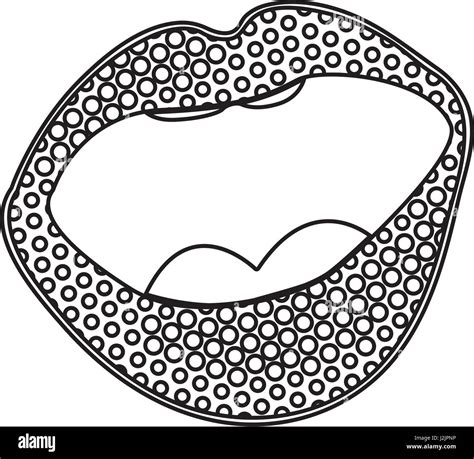 Monochrome Silhouette Of Open Mouth With Lips Dotted Stock Vector Image