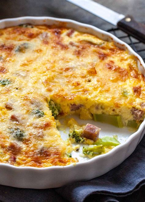 Cheesy Crustless Quiche With Broccoli And Ham Recipe Quiche Recipes Easy Quiche Recipes