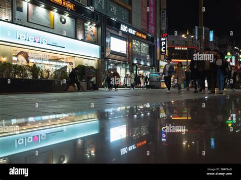 Busan South Korea March 23 2018 Night City Street View With Bright