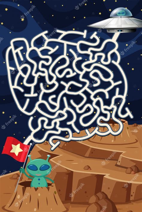 Alien Space Maze Puzzle Game Vector Premium