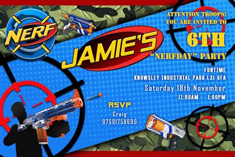 Nerf Gun Personalised Birthday Party Invitations Invites Stickers Boys Kids
