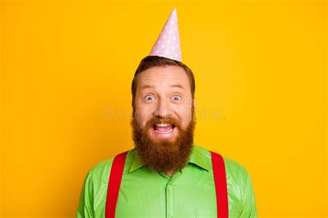 Close Up Photo Astonished Crazy Funny Gentleman Celebrate Birthday