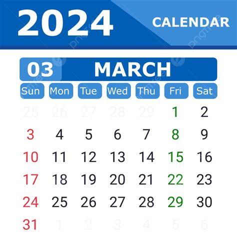 March 204 Calendar Blue Color Vector March 2024 Calendar Png And