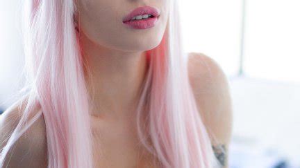 Pink Hair Lips Women Elise Laurenne Suicide Girls Piercing Tattoo