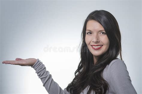 Beautiful Woman With An Empty Palm Stock Image Image Of Merchandising