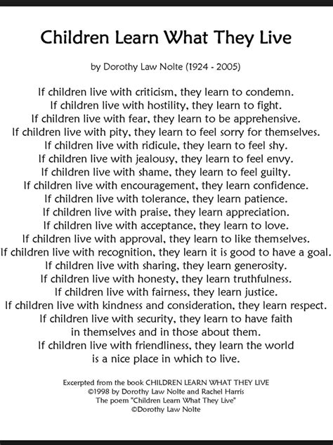 Children Learn What They Live Poem By Dorothy Law Nolte