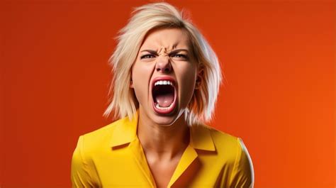 Premium Ai Image Angry Woman Screams Against A Red Background
