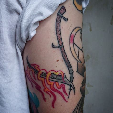 Scythe With Flames Traditional Tattoo Traditional Tattoo Flame