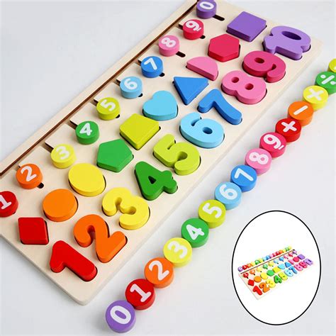 Wooden Number Puzzle Color Educational Counting Matching Shape Stacker