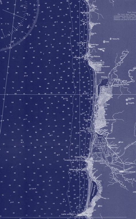 Oregon Coast Nautical Chart Map 1940 Dark Blue Digital Print