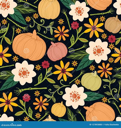 Floral Halloween Seamless Patterncolorful Vector Background With