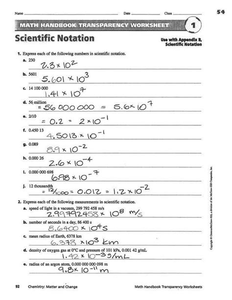 Operations With Scientific Notation Worksheet Answers