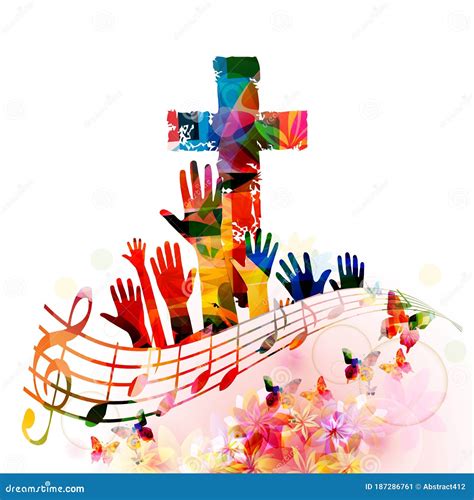 Colorful Christian Cross With Music Notes Isolated Vector Illustration