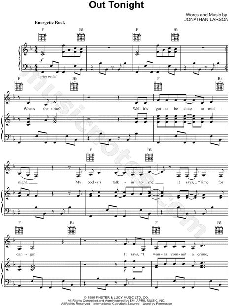 Out Tonight From Rent Sheet Music In F Major Transposable Download And Print Sku