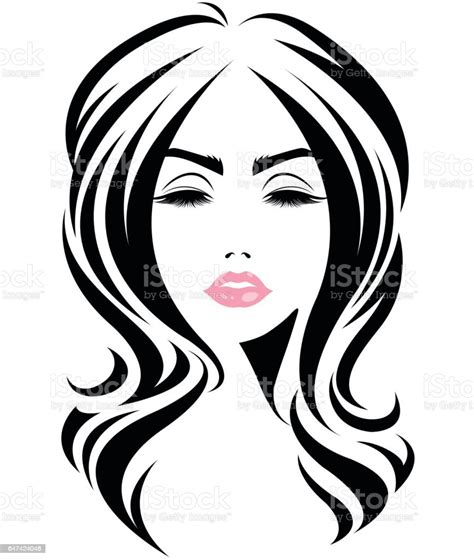 Women Long Hair Style Icon Logo Women Face Stock Illustration