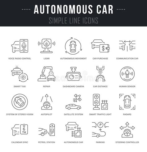 Set Vector Line Icons Of Autonomous Car Stock Illustration