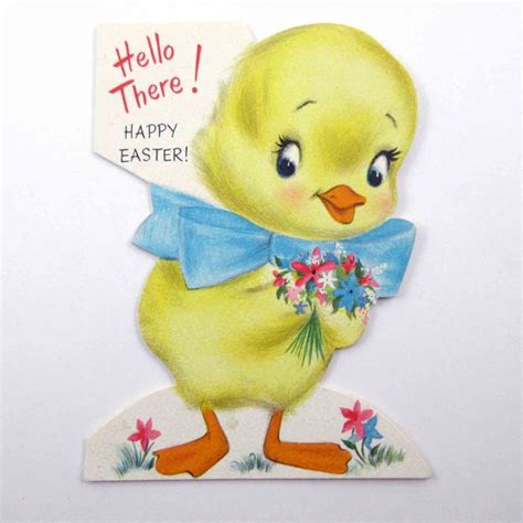 Vintage Easter Greeting Card With Cute Duck Or Duckling Blue Etsy In