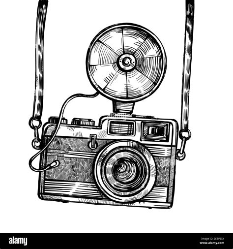 Retro Camera With Flash Vintage Vector Sketch Stock Vector Image And Art