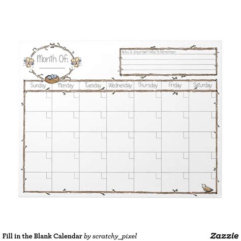 Fill In The Blank Calendar Notepad Zazzle Blank Calendar Blank