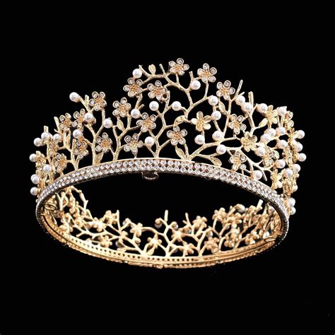 Fumud Luxury Royal Bridal Tiaras Gold Metal Clear Rhinestone Crystal