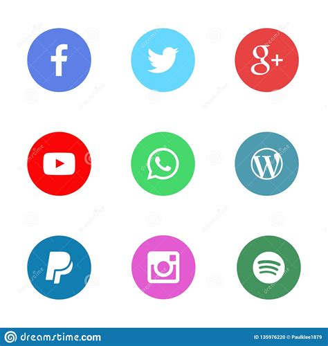 Collection Of Social Media Icons Printed On White Paper Editorial Image