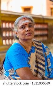 Smiling Mature Indian Woman Looking Directly Stock Photo