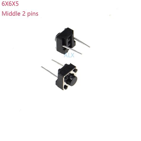 100pcs Middle 2 Pins 6x6x5mm 2pin Dip Tact Push Button Switch Micro Key