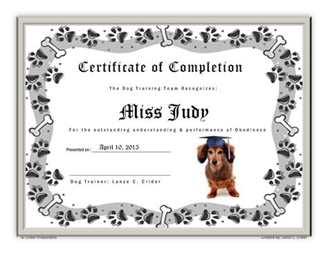 Personalized Dog Training Certificates Etsy