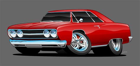 Red Hot Classic Muscle Car Coupe Cartoon Drawing By Jeff Hobrath Pixels