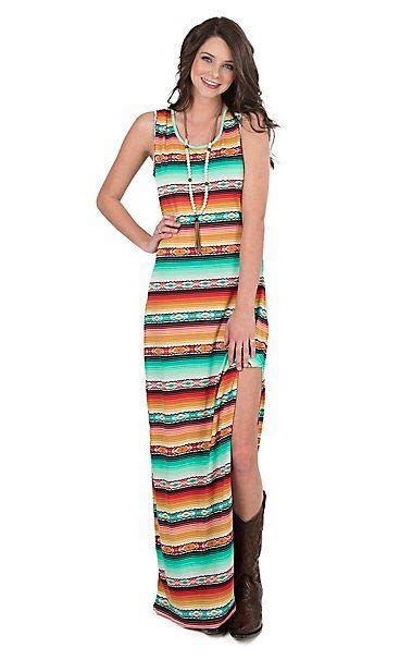 Wrangler Womens Coral And Mint Aztec Print Sleeveless Maxi Dress Cowgirl Dresses Country