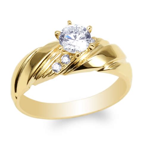 Womens 14k Yellow Gold Round Cz Luxury Engagement Wedding