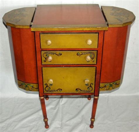 040470 Antique Hand Painted Wood Sewing Cabinet Lot 40470