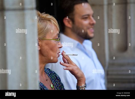Woman Smoking Outside Office Building Hi Res Stock Photography And