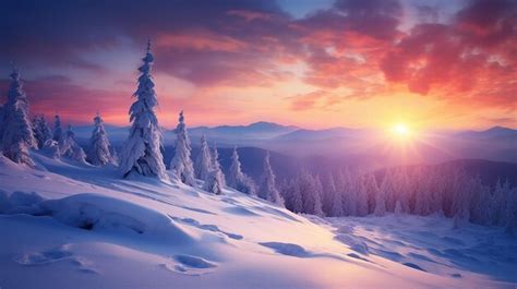 Premium Ai Image Fantastic Winter Landscape During Sunset Colorful Sunset