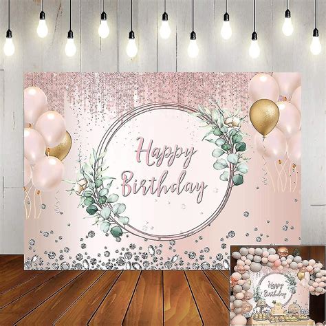 Rose Gold Glitter Birthday Backdrops For Girls Balloon Flowers Happy