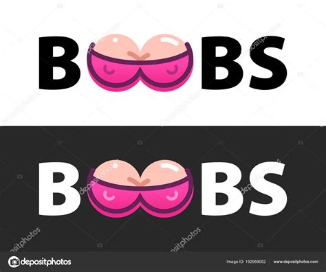 Vector Logo With Boobs In Text Isolated On White Background Erotic Illustration Of Female Tits