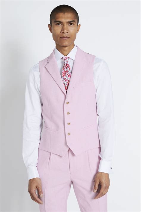 Slim Fit Pale Pink Tweed Waistcoat Buy Online At Moss