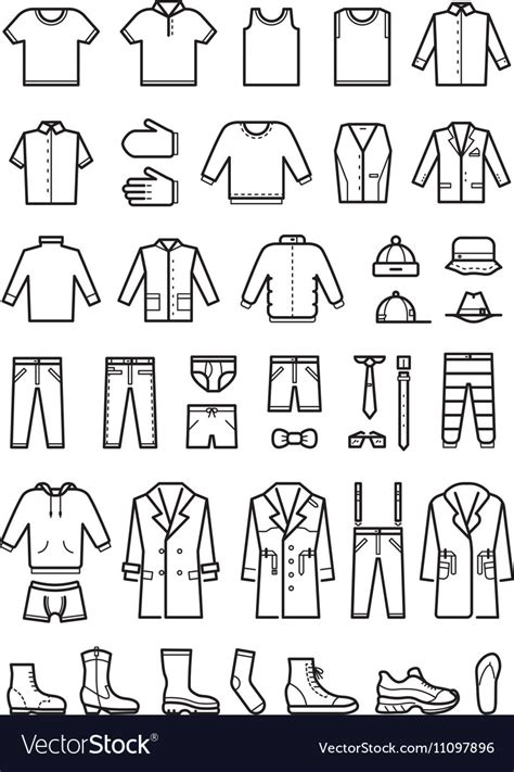 Mens Clothing Male Fashion Line Icons Set Vector Image