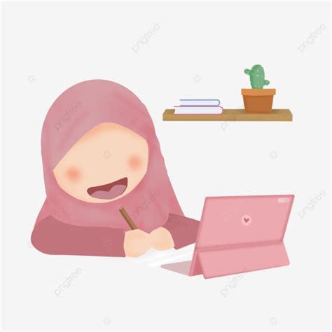얼굴 없는 노트북으로 공부하는 이슬람 소녀 무슬림 소녀 공부 노트북 Png 일러스트 및 Psd 이미지 무료 다운로드 Pngtree