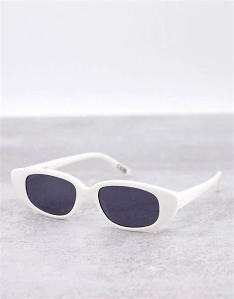 asos design slim cat eye sunglasses in shiny white asos