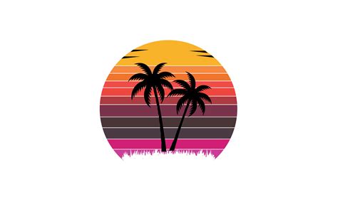Retro Vintage Sunset Beach Palm Tree Graphic By St · Creative Fabrica