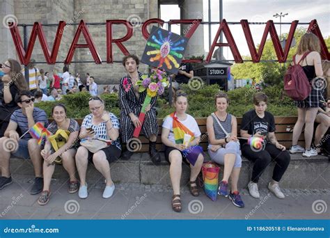 participants of large equality parade lgbt community pride parade in warsaw city editorial