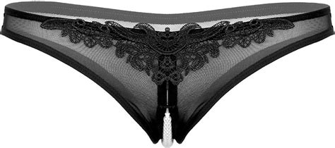 Moily Women S Thongs Lingerie Pearls Cheeky G String Bikini Briefs Floral Lace Underwear Black