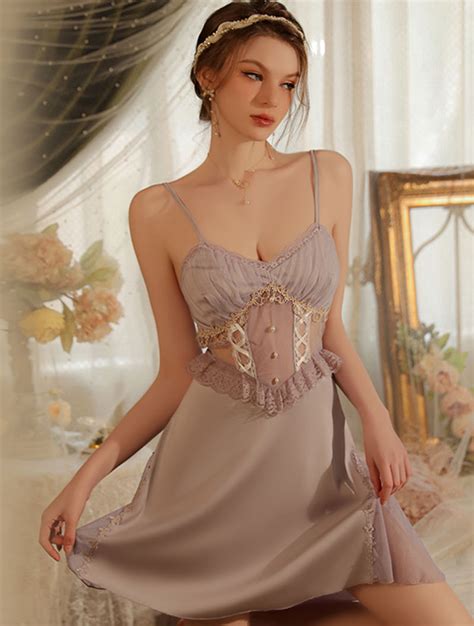 soft deep v lingerie slip nightdress see through lace pajamas florashe