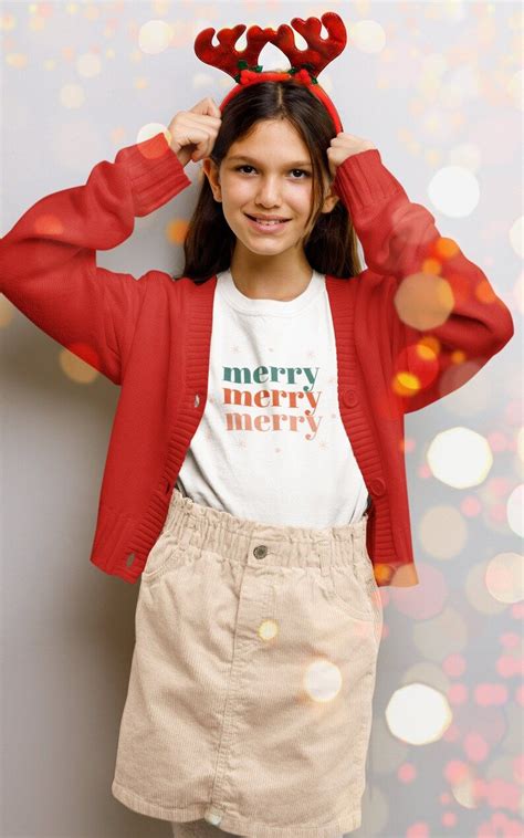 Is Your Christmas Cutie Merry Merry Merry Let Her Show Her Festive Spirit In This Fun T Shirt