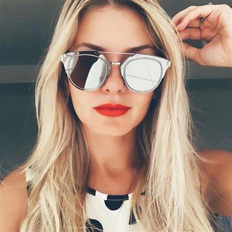 mirror sunglasses women classic fashion flat lens brand designer cat eye uv400 sun glasses
